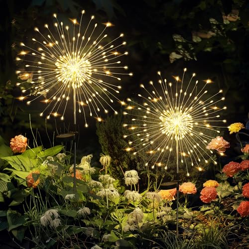 GIGALUMI 2 Pack Solar Firework String Lights Outdoor Garden Decor Warm White
