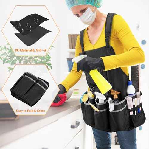 Large Cleaning Apron with Dual Shoulder Straps, House Cleaning Apron with Multiple Pockets for Housekeeping Work Supplies, Water-resistant Cleaning Caddy Apron for Women & Men (Apron Only)