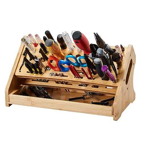 Bamboo Screwdriver Organizer Rack Desktop Hand Tool Stand and Repair Tool Storage Holder