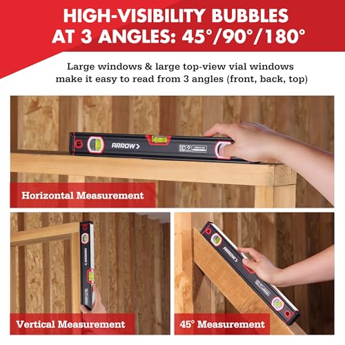 Arrow 16-Inch Magnetic Torpedo Level – 4-MMagnet, V-Groove, Aluminum Frame (Single Level 16")