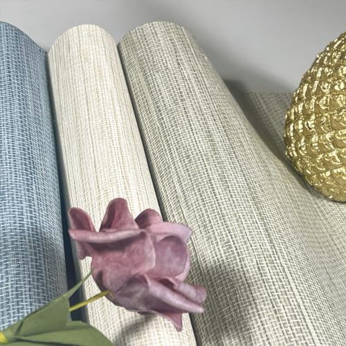 JiffDiff Grasscloth Peel and Stick Wallpaper Cream 17.3"x118" Coastal Farmhouse Decor