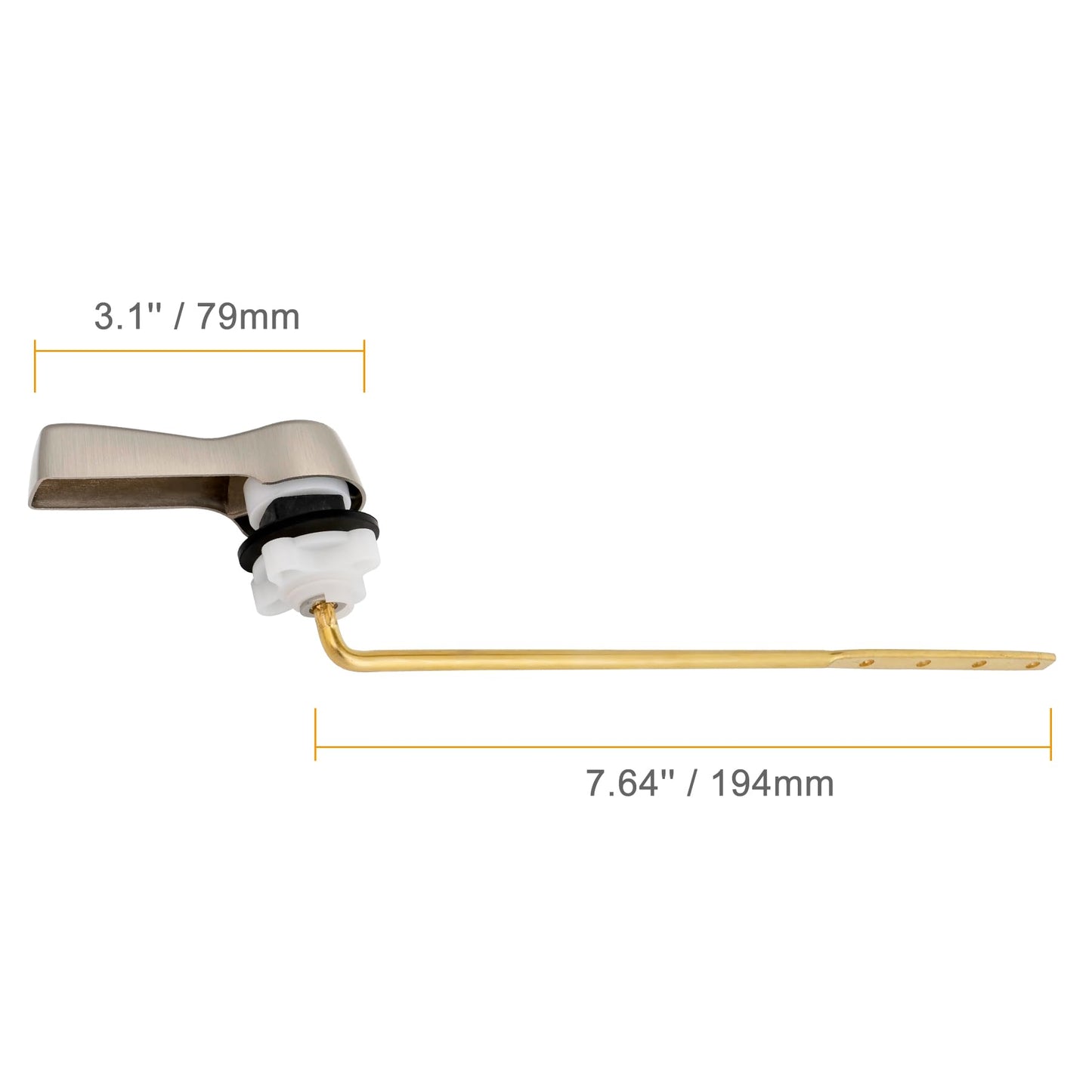 Hibbent Universal Metal Front Mount Toilet Handle Replacement Kit, Brass Toilet Flush Tank Lever with Stainless Steel Flapper Chains for Most Toilets, Brushed Nickel Finish