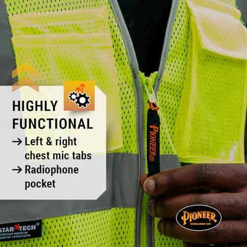 Pioneer Hi Vis Safety Vest for Men & Women - Reflective Cooling Mesh - 8 Pockets - Class 2 - Construction, Traffic, Security