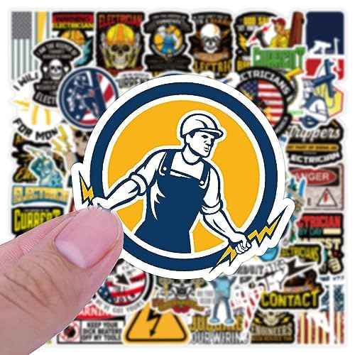 Electrician Stickers for Hard Hats,50pcs Hard Hat Stickers Funny Cool Trendy Electrician Waterproof Vinyl Decals for Helmet Toolbox Water Bottle Electrical Equipment Bumper