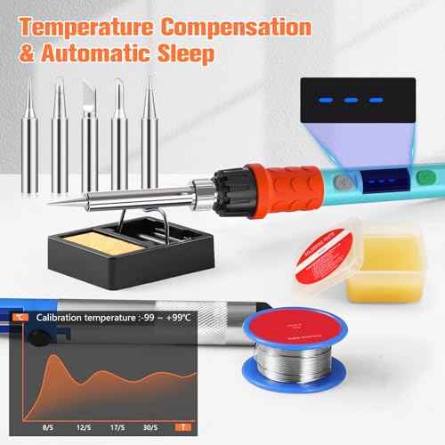 Soldering Iron Kit, 90W LED Digital Soldering Gun kit with Ceramic Heater, 110V Adjustable Temperature Solder Welding Iron Kits, Auto-sleep, Thermostatic Design, Blue
