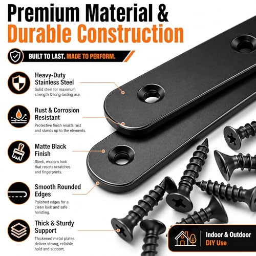 TEOYNGU 100PCS Flat Plate Straight Bracket Set - 5 Sizes Stainless Steel Support for Wood, Cabinets, Shelves, Furniture, and DIY Projects