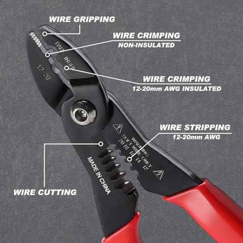 4 in 1 Wire Crimper Stripper 7 Inches Compact Wire Stripper Multi Purpose Electricians Pliers Professional Electrical Cable Stripping Crimping Tool 12-20 AWG Wire for Household Industrial