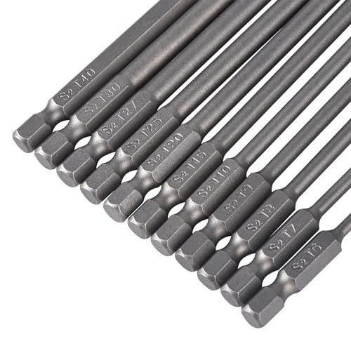 Security Torx Bit Set 11 Piece 3 Inch long Tamper Proof Star Bit Set S2 Steel 1/4" Hex Shank T6-T40 Magnetic Impact Driver Drill Bits