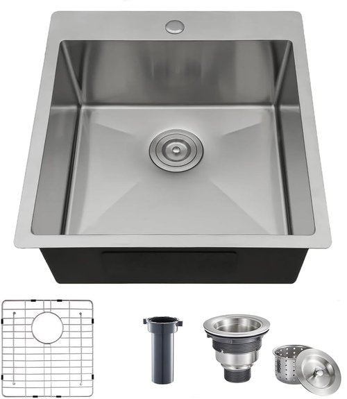 18x18 Inch Bar Sink Drop In Kitchen Sink, Topmount Stainless Steel Square Small Workstation Sinks, Single Bowl Kitchen Sinks for Laundry Wet Bar Prep RV Office Outdoor Yard