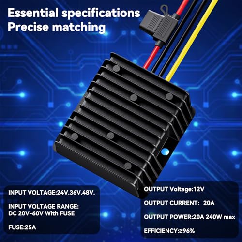 36V 48V to 12V 20A DC Step-Down Converter for Golf Cart RV Solar Waterproof