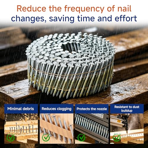 GXYWADY 3600Pcs 1-3/4 Inch Steel Siding Nails, 0.092 Inch Diameter, Galvanized Coil Nails, 15° Incline for Exterior & Interior Projects (Variation: 1 / 0.092*1-3/4in)