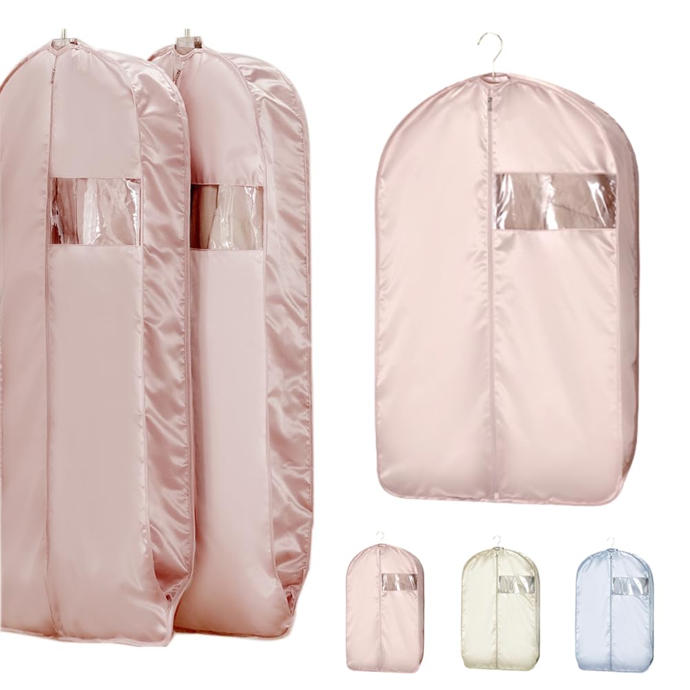 Space Saving Hanging Garment Bag, 2025 New Compression Hanging Garment Bag Dust Cover Clothes Bags for Down Coat, Suit Bags for Closet Storage (Pink, 22.8x51.2inch)