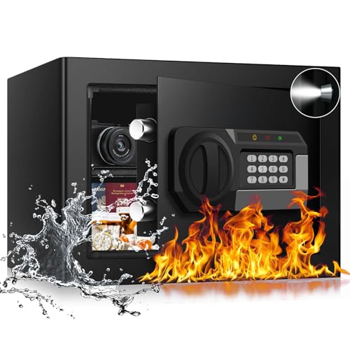 Psisuvry 1.2 Cu Ft Small Fireproof Home Safe with Digital Keypad & Removable Shelf