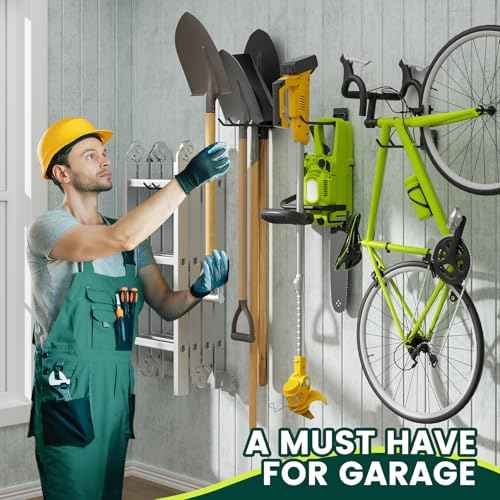 Wall Mount Garden Tool Holder Organizer Rack, Garage Tool Organizer Storage Hook for Yard Shed, Metal Garage Garden Tool Hanger for Lawn Organizer Holds Shovel,Rakes,Brooms,Hoses 8 Pack
