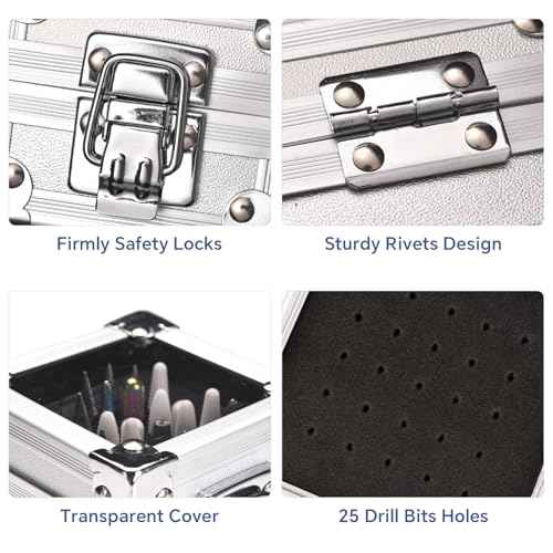 Nail Drill Bits Box Container 25 Hole Professional Nail Sander Storage Box Nail Art Tools Storage Container Nail Art Tools for Nail Art Sander Drill Bits Display Container (Silver)