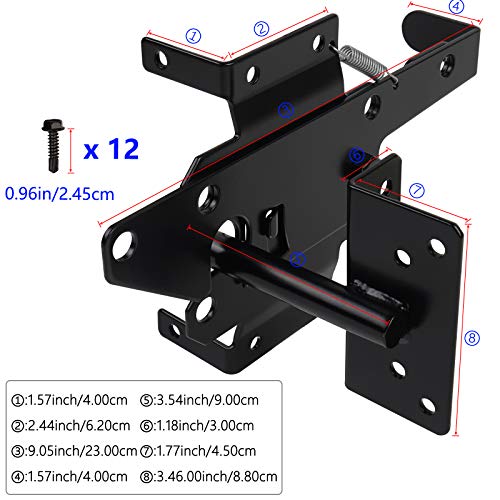 Heavy Duty Black Steel Fence Gate Latch for Wooden & Vinyl Gates - Self Locking Hardware