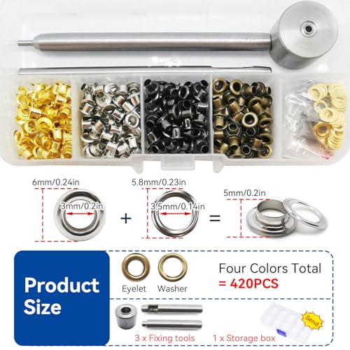 420PCS 3mm Grommets Eyelets Kit with Hand Tools for Leather and Fabric Crafting