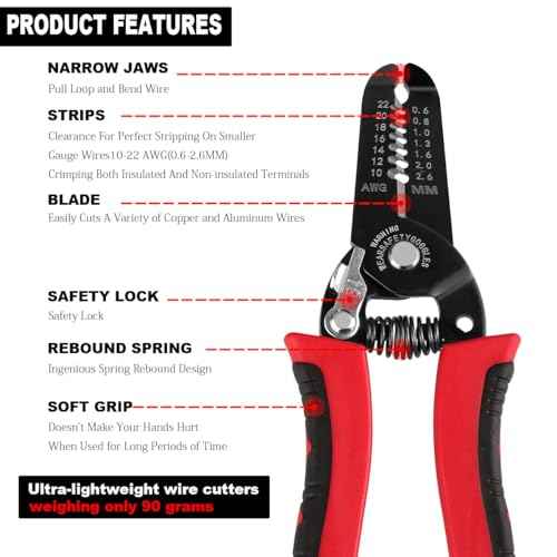 10-22 AWG Wire Stripper Cutter, Multifunctional Multi-Size Wire Stripping Tool, Manganese Steel, Non-Slip Handle Design and Superb Craftsmanship