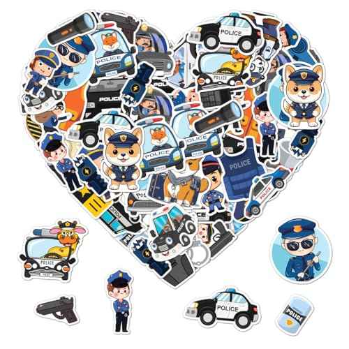 Pack 50 Pcs Police Stickers for Water Bottles Waterproof Laptop Luggage Helmet Computer Scrapbooking Teens Adults Girls Boys Cute Funny Aesthetic Sticker Packs Small Vinyl Decals