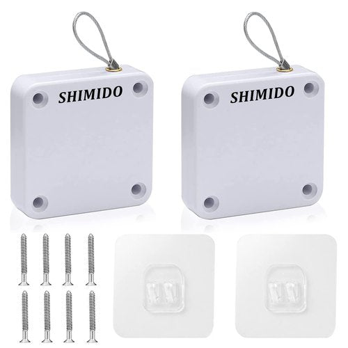 SHIMIDO Upgraded Punch-Free 1000g Automatic Screen Door Closer, Sliding Screen Auto Door Closer with Steel Drawstring for Bathroom, Bedroom, Study Room etc. (2 Pack White)