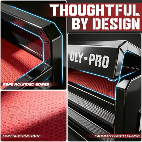 OLY-PRO 10-Inch Mini Toolbox with 2 Drawers & Top Storage - Black, Steel, Ball-Bearing Slides