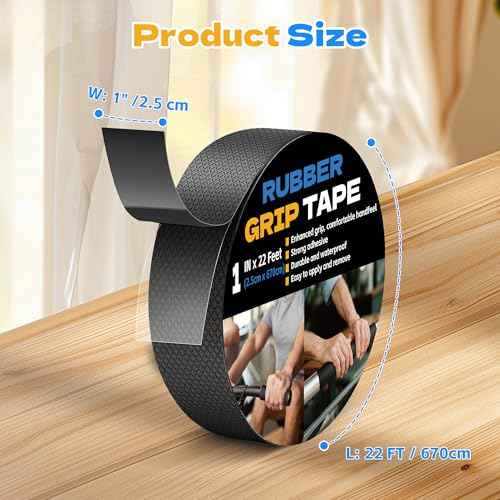Rubber Grip Tape, Ultra-Thin Strong Adhesive Non-Slip Tape, Anti-Slip Grip Tape for Handles, Waterproof Heat Resistant Cushion Grip, Comfortable in Hands (Black,1 in x 22 Ft)