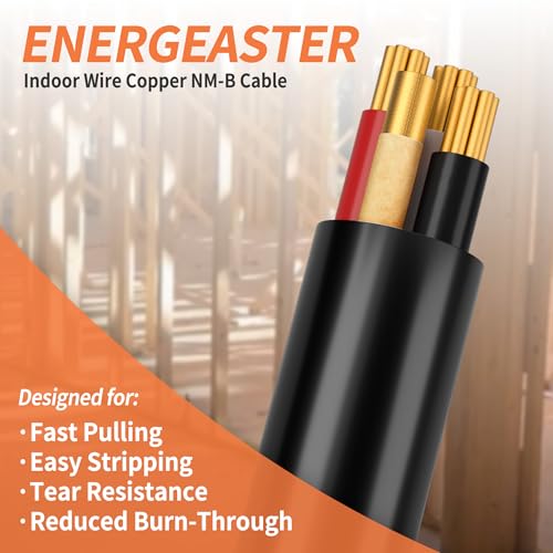Energeaster 50FT 3x8AWG Indoor Stranded Copper Cable with Ground NM-B 600V
