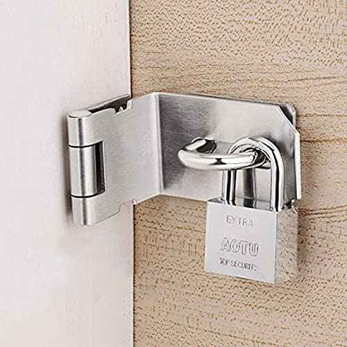 HOWDIA 4 Inch Door Hasp Latch 90 Degree, Stainless Steel Safety Right Angle Padlock Hasp Locking Latch Security Door Clasp Hasp Lock Latch for Push/Sliding/Barn Door, 2mm Thick, Brushed Silver