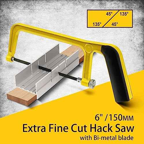 6 in. Mini Hacksaw & mitre Block Set - 150mm Extra Fine Cut Hack Saw with Bi-Metal Blade