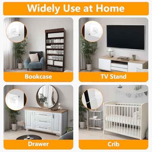 No Drill Metal Furniture Anchors (10 Packs) for Baby Proofing, 14" Adhesive Anti-Tip Furniture Wall Safety Straps for Child, Keep Toddlers & Pets Safe from Falling Furniture Like Dresser & Bookshelf