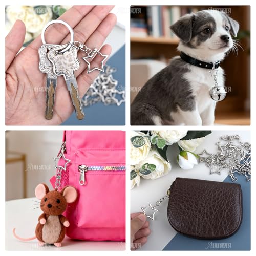 AUEAR 30 Pack Silver Star Keychains with Spring Snap for DIY Crafts, Bag & Bag Accessories