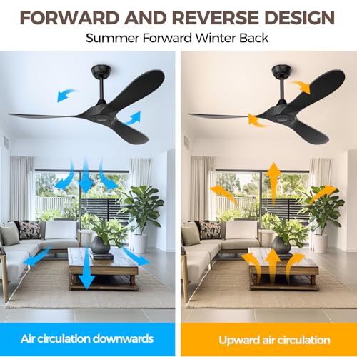 Obabala Black 52-inch Outdoor Ceiling Fan with Remote, 3 Blades, No Light, Reversible DC Motor