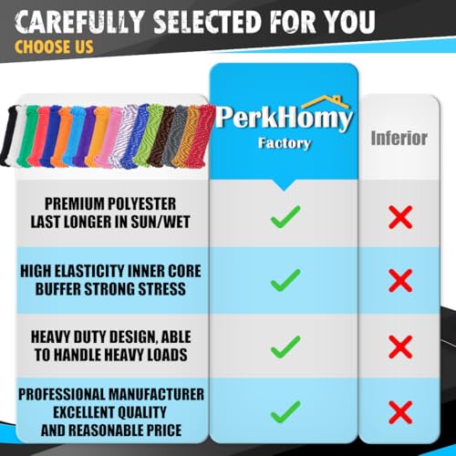 PERKHOMY Black 1/4 Inch (7mm) Polyester Rope - 90 ft Utility Climbing & Camping Cord