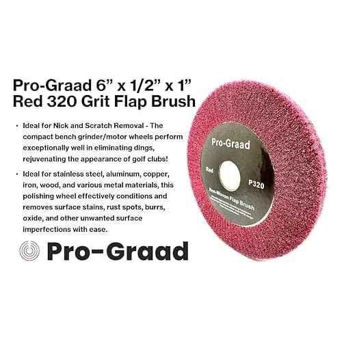 6¡± x 1/2¡± x 1¡± Arbor Red Bench Grinder Polishing Flap Wheel, 320 Grit, Tight Weave, Great for refurbishing Golf Clubs and Metal, Non-Woven Wheel for Copper, Metal, Finishing & Burnishing