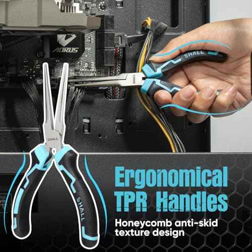 SHALL 6" Mini Needle Nose Pliers Set, 2PCS Long Nose Pliers & Bent Nose Pliers with Comfort Grip Handles, Non-Serrated Small Needle Nose Pliers for Jewelry Making, Bending Wire, Crafts, Home Repair