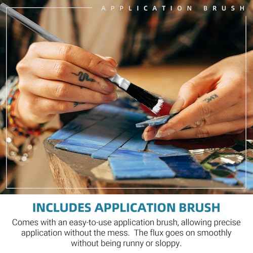 8OZ Liquid Solder Flux for Stained Glass, Handy Soldering Flux with Flux Brush, Stained Glass Paint Supplies Kit & Starter Tools, Easy Clean Up, 237ml