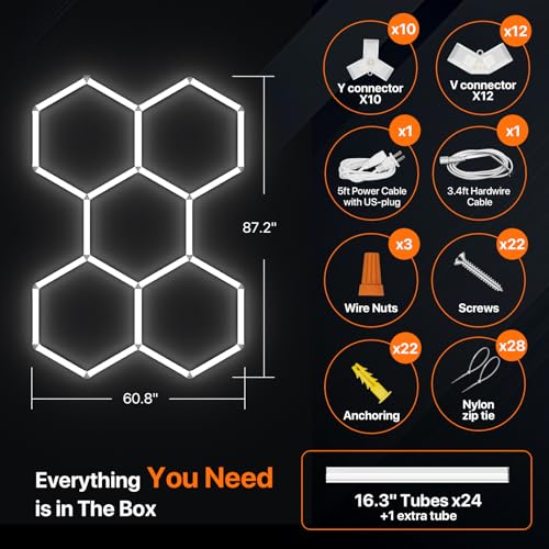 White Hexagon Garage LED Light 168W 5 Grids 18480LM - Ipackorin