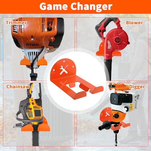 Upgraded Trimmer Rack Wall Mount - 8" Heavy Duty Weed Eater Hanger for Garage Wall Bracket, Garden Power Tool Holder Organizer Hooks for Grass Trimmer, Hedge Trimmer, Leaf Blower and Chainsaw, 2 Pack