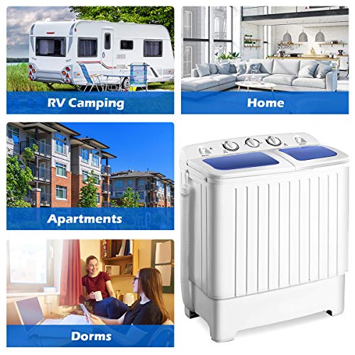 Giantex Portable Twin Tub Washing Machine 20lbs Capacity, White & Blue