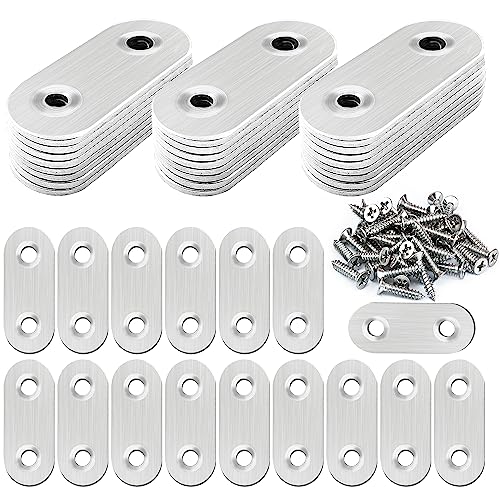 40 Pcs Stainless Steel Straight Brackets with Screws - 40mm Flat Furniture Repair Kit