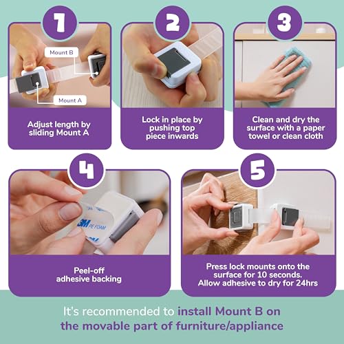 Wappa Baby Child Safety Locks 4-Pack - Adjustable Drawer & Cabinet Locks with Double Lock Option