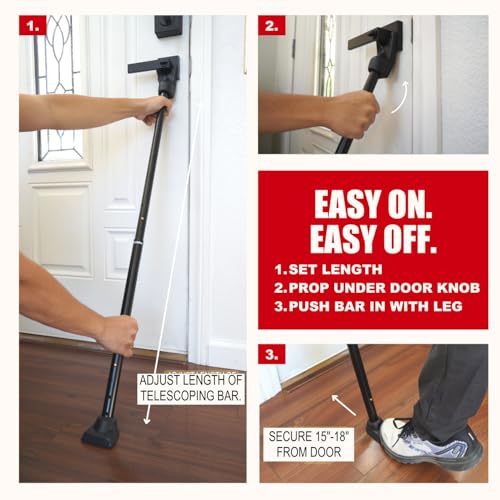 Securityman 2-in-1 Door & Sliding Patio Door Security Bar - Black, Pack of 1