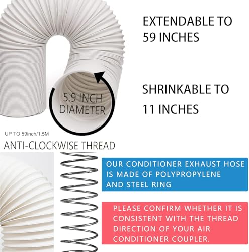 JENCEAILL Portable AC Window Vent Kit - Adjustable Exhaust Hose & Seal Plate for Sliding Windows