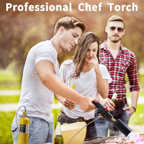 POWERFUL Grill Torch Charcoal Torch Lighter, Campfire Starter with stainless steel hose & hooks, Sous Vide,Kitchen torch,Grill & Cooking Propane Torch Charcoal Starter, BBQ Searing(Fuel Not Included)