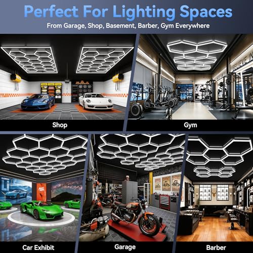 LZHOME Hexagon 5000K LED Garage Lights 5 Pack, 26400LM Super Bright Shop Ceiling Light for Garage, Workshop, Car Detailing, Basement