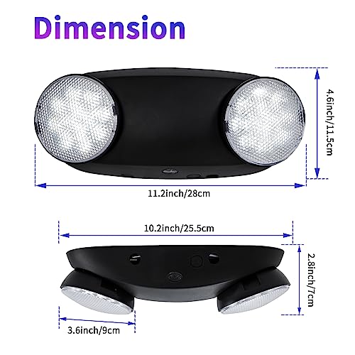 TANLUX LED Emergency Lights with Battery Backup, Two Head Adjustable Commercial Emergency Lights, UL Listed, AC 120/277V, Hardwired Emergency Exit Light Fixtures for Business - 2 Pack(Black)