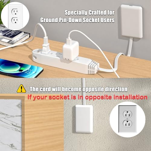 CABOCASA 3FT Flat Plug Extension Cord Power Strip 3 Outlets White-Down
