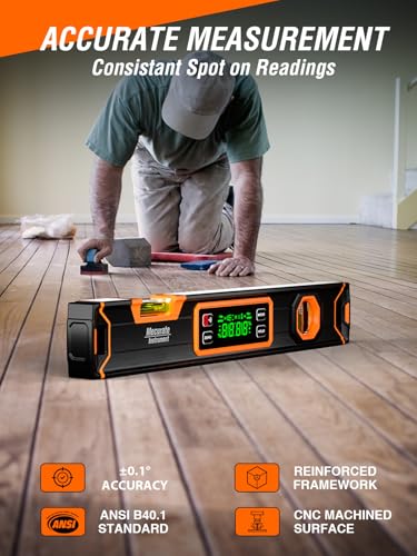 Mecurate 15.7-Inch Digital Level & Magnetic Angle Finder – Orange, ±0.1°