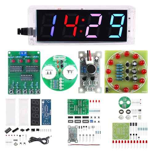 Soldering Practice Kit DIY RGB Alarm Clock Green Sound Sensor RGB Gyro Red Responder Red Flash Turntable Electronics Projects Simple Welding Skills Plug-in Circuit Kit for DIYers (04SZ5-1)