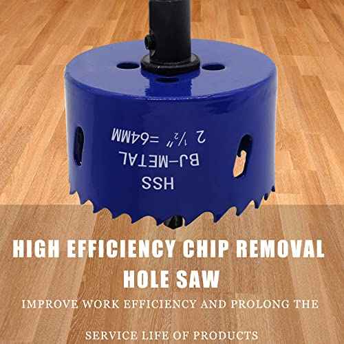 2-1/2 Inch (64mm) Hole Saw with Arbor, BI-Metal Wood Hole Saw Hole Cutter, Hole Drilling Cut Smooth and Fast for Cornhole Boards, Wood, Plastic, Metal, Drywall, Fiberboard